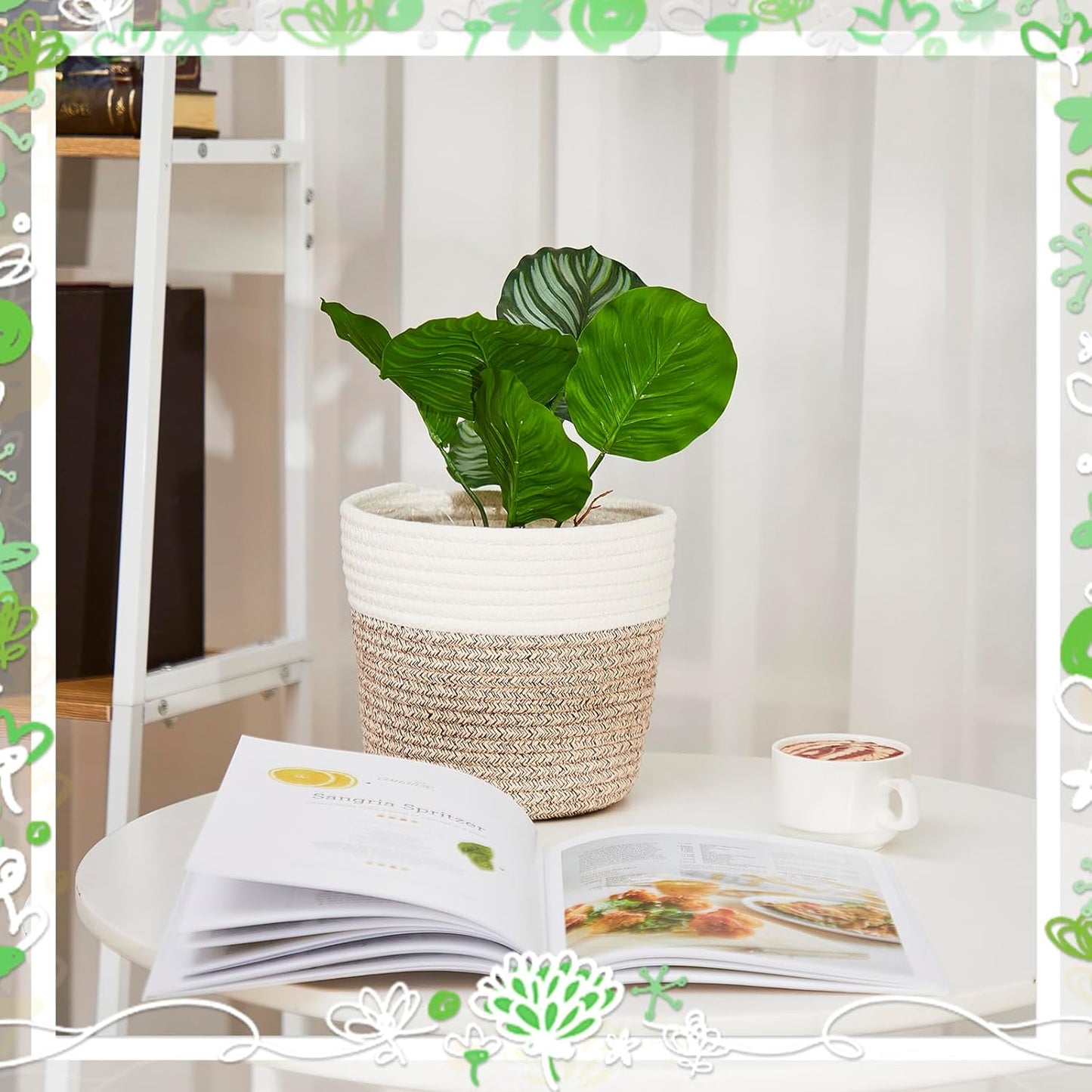 3 Pack Cotton Rope Plant Baskets with Plastic Liner, 7.5 X 6.5 Inch Woven Indoor Planter Basket for 6 Inch Pots, Rustic Boho Plant Pot Covers for Home Shelf Table Decor(White, Beige)