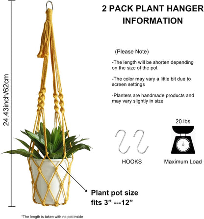 Macrame Plant Hanger Boho Hanging Planter for Indoor Plants Holder | Large Hanging Baskets for Plants Outdoor, No Tassels, Farmhouse Rustic Living Room Balcony Window Wall Decor, 2 Pack
