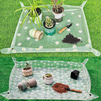 2 Pack Repotting Mat for Indoor Plants Waterproof Clear Potting Mat Foldable Plant Potting Repotting Tray Portable Gardening Tray for Indoor Potting Soil, House Plants Orchid,Succulents M