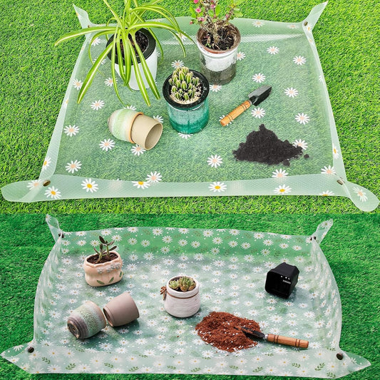 2 Pack Repotting Mat for Indoor Plants Waterproof Clear Potting Mat Foldable Plant Potting Repotting Tray Portable Gardening Tray for Indoor Potting Soil, House Plants Orchid,Succulents M