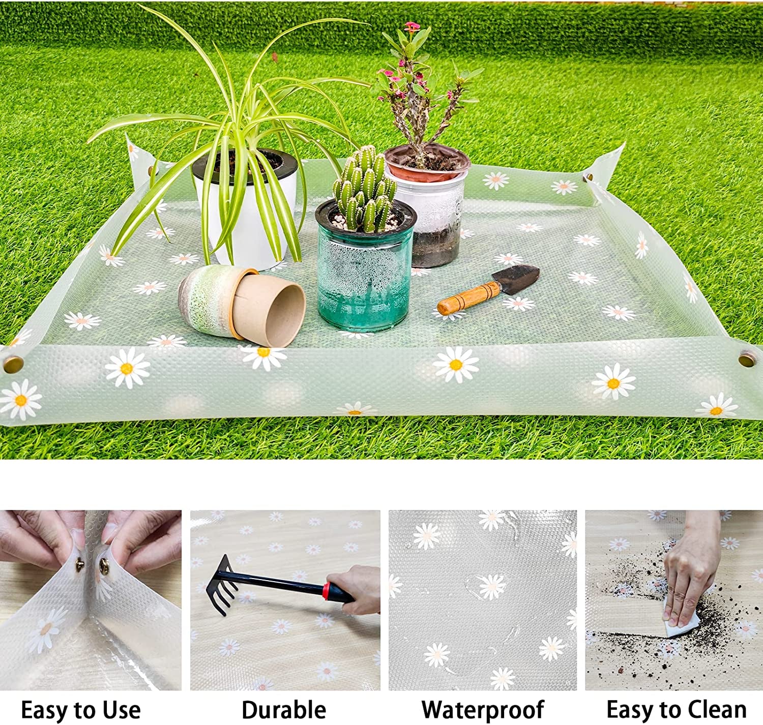 2 Pack Repotting Mat for Indoor Plants Waterproof Clear Potting Mat Foldable Plant Potting Repotting Tray Portable Gardening Tray for Indoor Potting Soil, House Plants Orchid,Succulents M