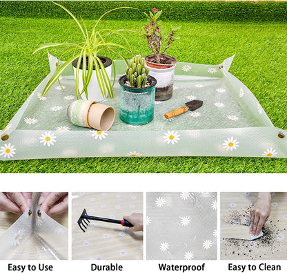 2 Pack Repotting Mat for Indoor Plants Waterproof Clear Potting Mat Foldable Plant Potting Repotting Tray Portable Gardening Tray for Indoor Potting Soil, House Plants Orchid,Succulents M