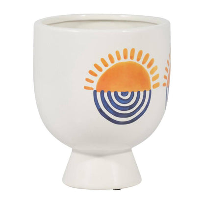White Stone Sunrise Eyes Flower Planter (6 In. W X 7 In. H)