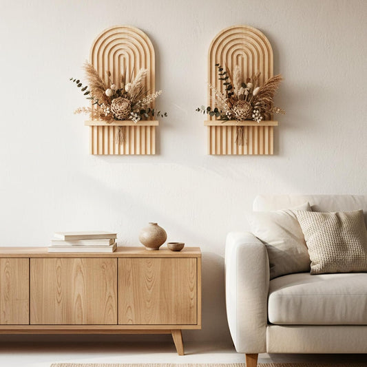 2Pcs Boho Wall Decor Natural Midcentury Modern Wall Candle Holder | Wood Plant Shelf for Living Room Bedroom, Minimalist Bohemian Home Decor