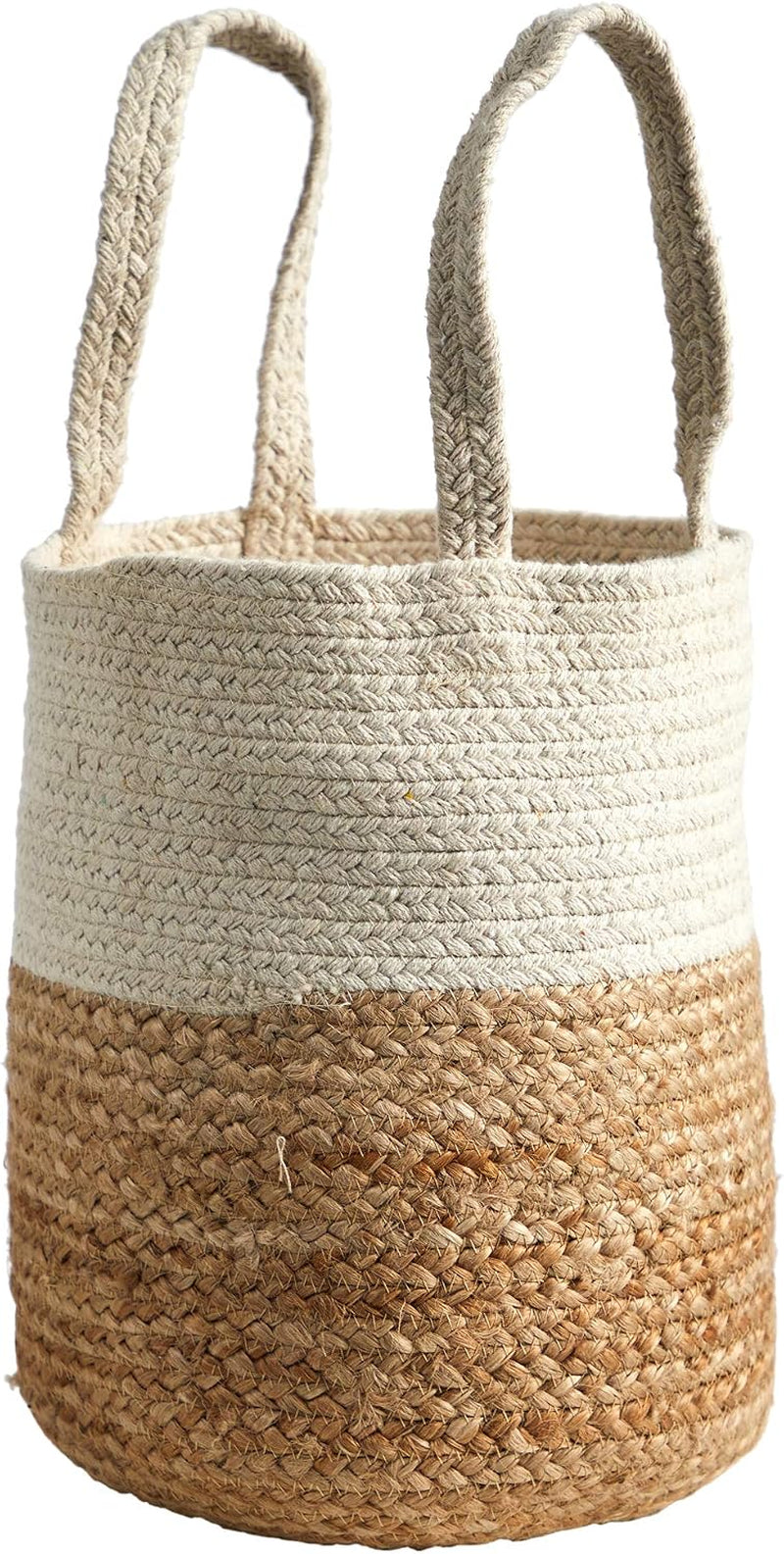 12.5In. Handmade Natural Jute and Cotton Basket Planter