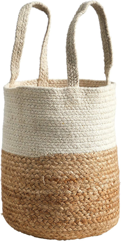 12.5In. Handmade Natural Jute and Cotton Basket Planter