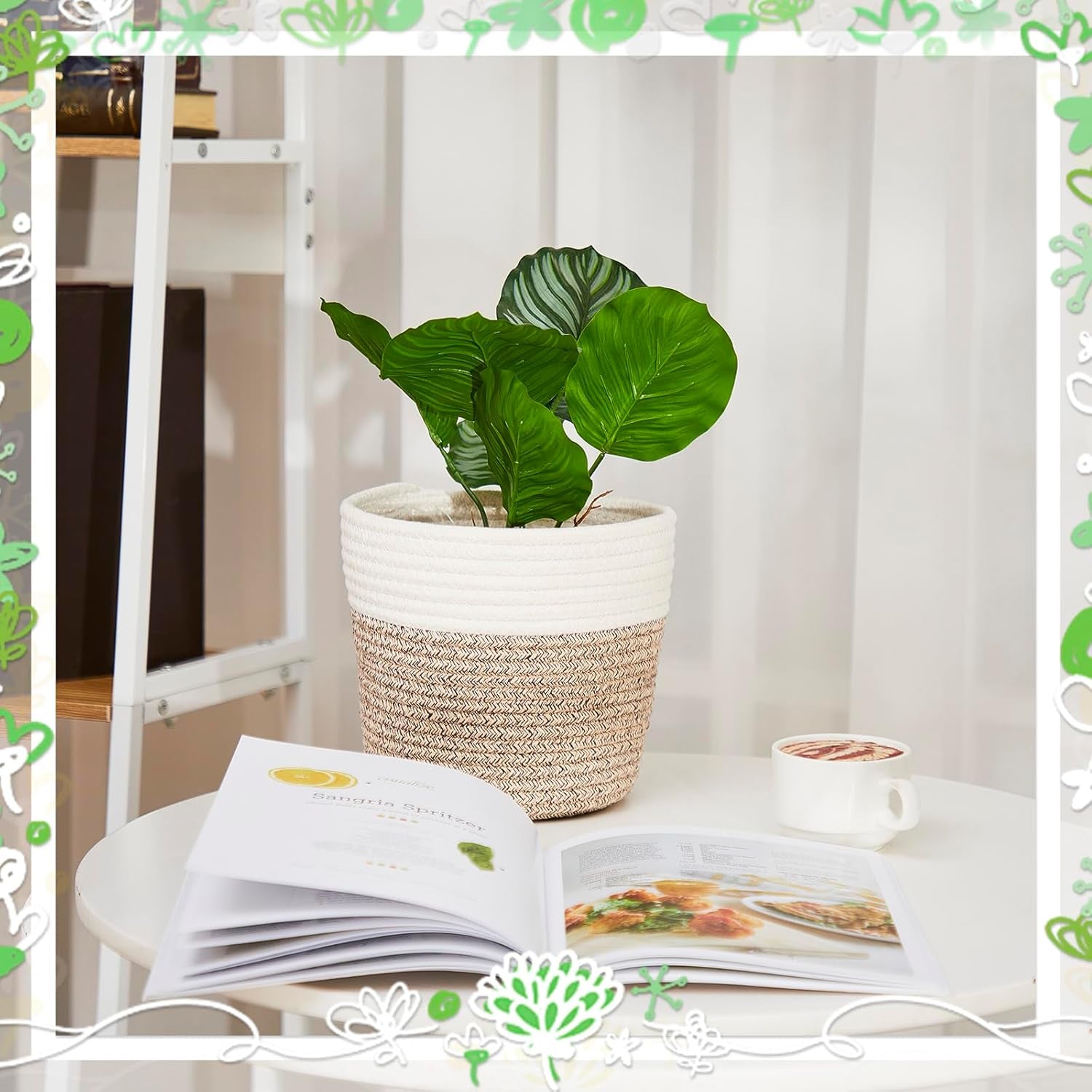 3 Pack Cotton Rope Plant Baskets with Plastic Liner, 7.5 X 6.5 Inch Woven Indoor Planter Basket for 6 Inch Pots, Rustic Boho Plant Pot Covers for Home Shelf Table Decor(White, Beige)