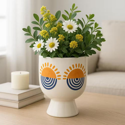 White Stone Sunrise Eyes Flower Planter (6 In. W X 7 In. H)