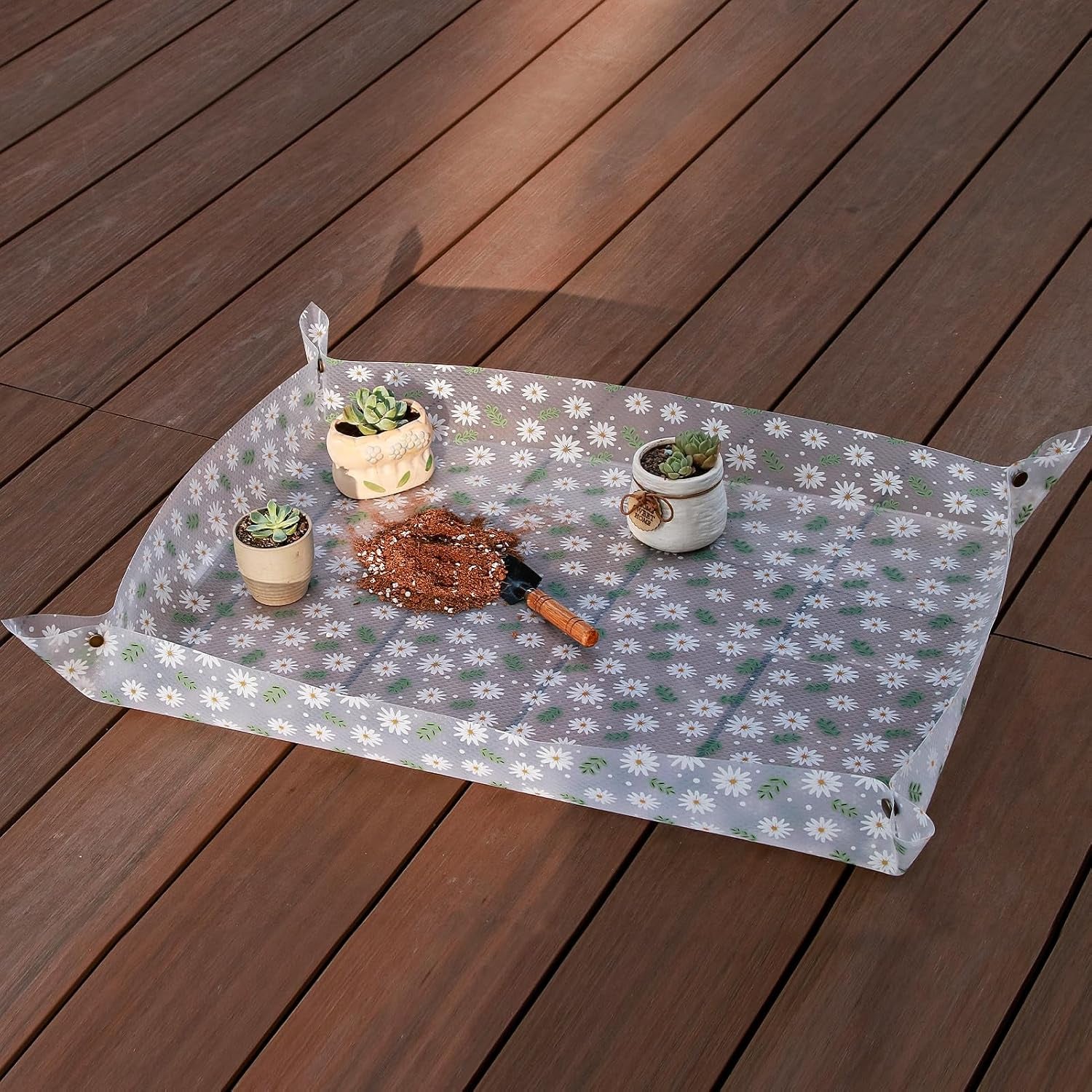 2 Pack Repotting Mat for Indoor Plants Waterproof Clear Potting Mat Foldable Plant Potting Repotting Tray Portable Gardening Tray for Indoor Potting Soil, House Plants Orchid,Succulents M