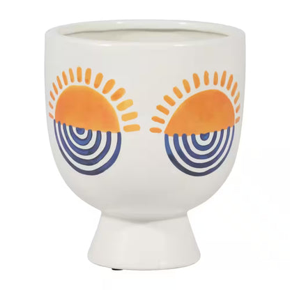 White Stone Sunrise Eyes Flower Planter (6 In. W X 7 In. H)