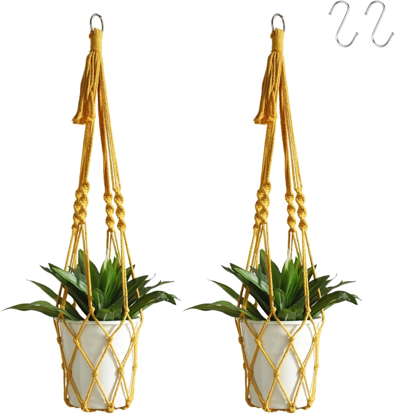 Macrame Plant Hanger Boho Hanging Planter for Indoor Plants Holder | Large Hanging Baskets for Plants Outdoor, No Tassels, Farmhouse Rustic Living Room Balcony Window Wall Decor, 2 Pack