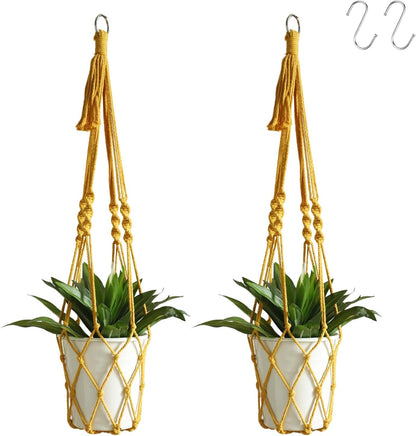 Macrame Plant Hanger Boho Hanging Planter for Indoor Plants Holder | Large Hanging Baskets for Plants Outdoor, No Tassels, Farmhouse Rustic Living Room Balcony Window Wall Decor, 2 Pack