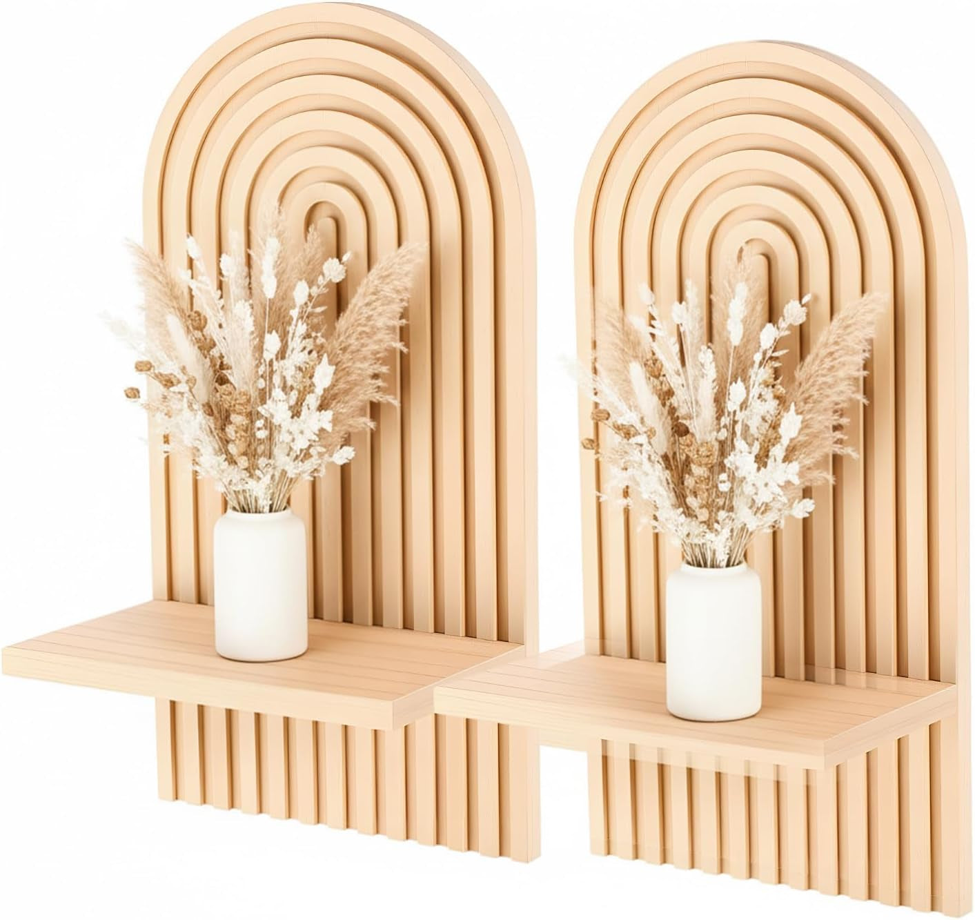 2Pcs Boho Wall Decor Natural Midcentury Modern Wall Candle Holder | Wood Plant Shelf for Living Room Bedroom, Minimalist Bohemian Home Decor