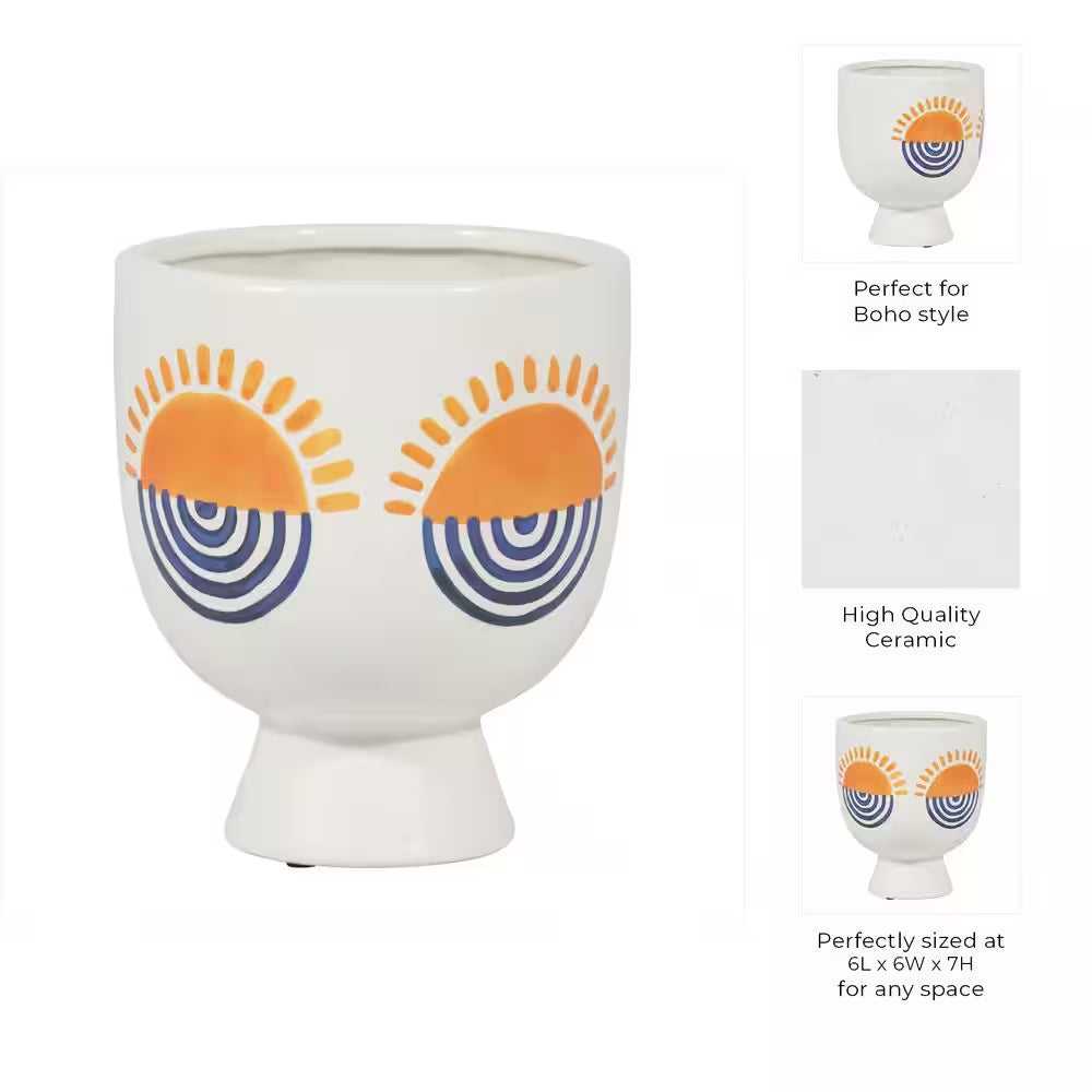 White Stone Sunrise Eyes Flower Planter (6 In. W X 7 In. H)