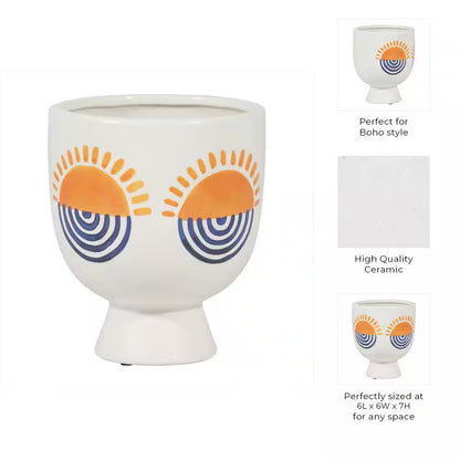 White Stone Sunrise Eyes Flower Planter (6 In. W X 7 In. H)