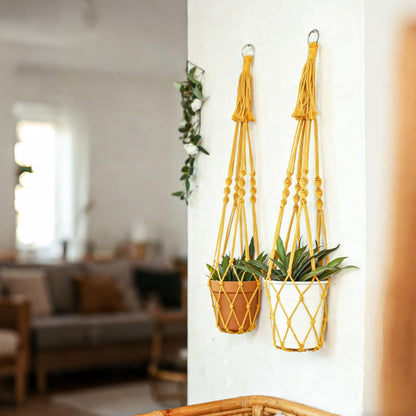 Macrame Plant Hanger Boho Hanging Planter for Indoor Plants Holder | Large Hanging Baskets for Plants Outdoor, No Tassels, Farmhouse Rustic Living Room Balcony Window Wall Decor, 2 Pack