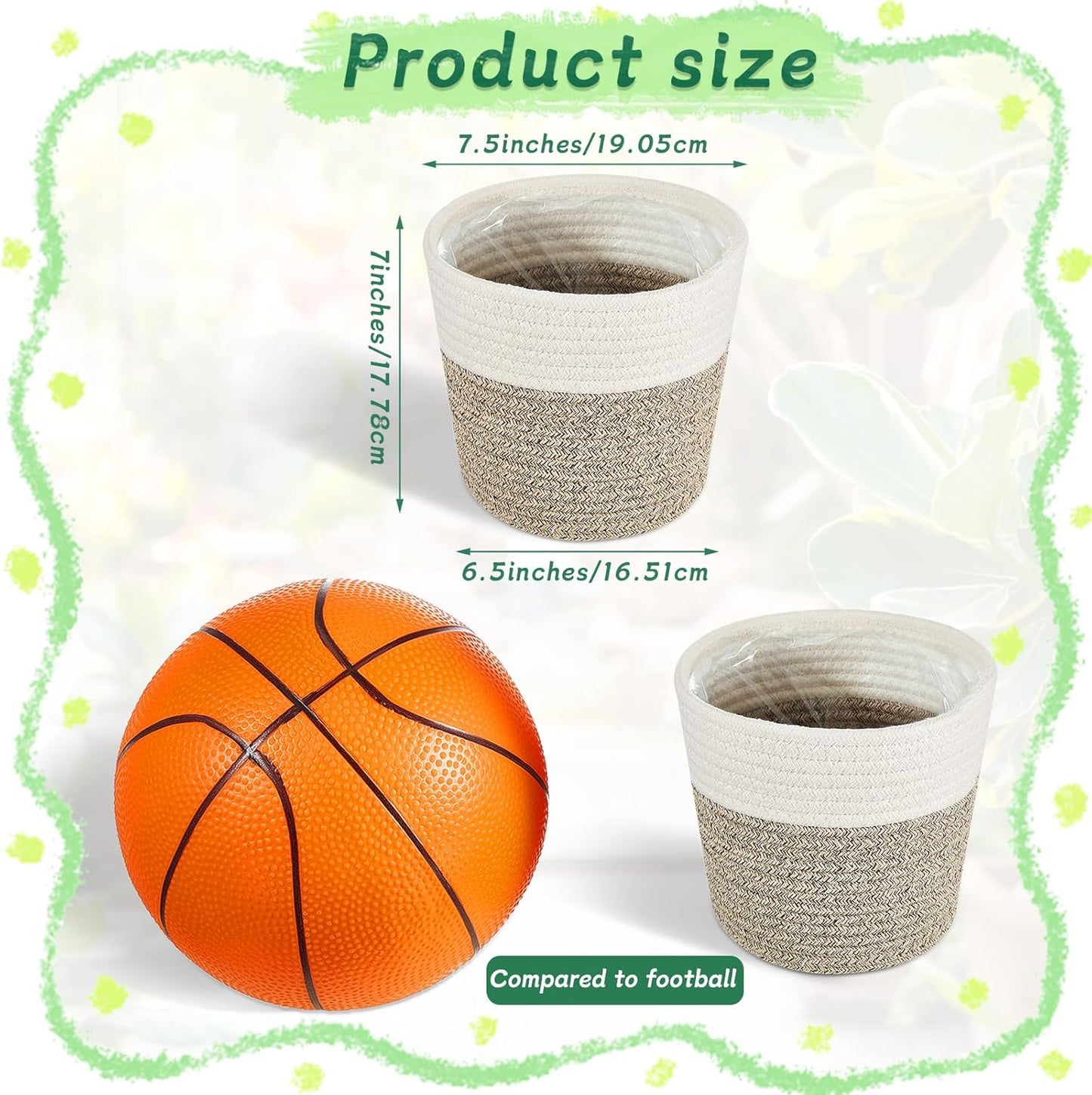 3 Pack Cotton Rope Plant Baskets with Plastic Liner, 7.5 X 6.5 Inch Woven Indoor Planter Basket for 6 Inch Pots, Rustic Boho Plant Pot Covers for Home Shelf Table Decor(White, Beige)