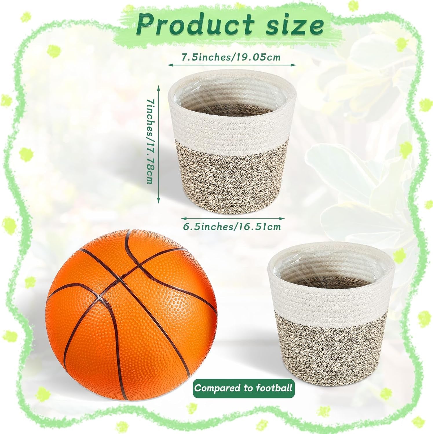3 Pack Cotton Rope Plant Baskets with Plastic Liner, 7.5 X 6.5 Inch Woven Indoor Planter Basket for 6 Inch Pots, Rustic Boho Plant Pot Covers for Home Shelf Table Decor(White, Beige)