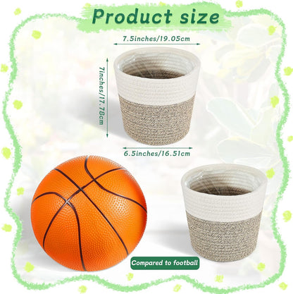 3 Pack Cotton Rope Plant Baskets with Plastic Liner, 7.5 X 6.5 Inch Woven Indoor Planter Basket for 6 Inch Pots, Rustic Boho Plant Pot Covers for Home Shelf Table Decor(White, Beige)