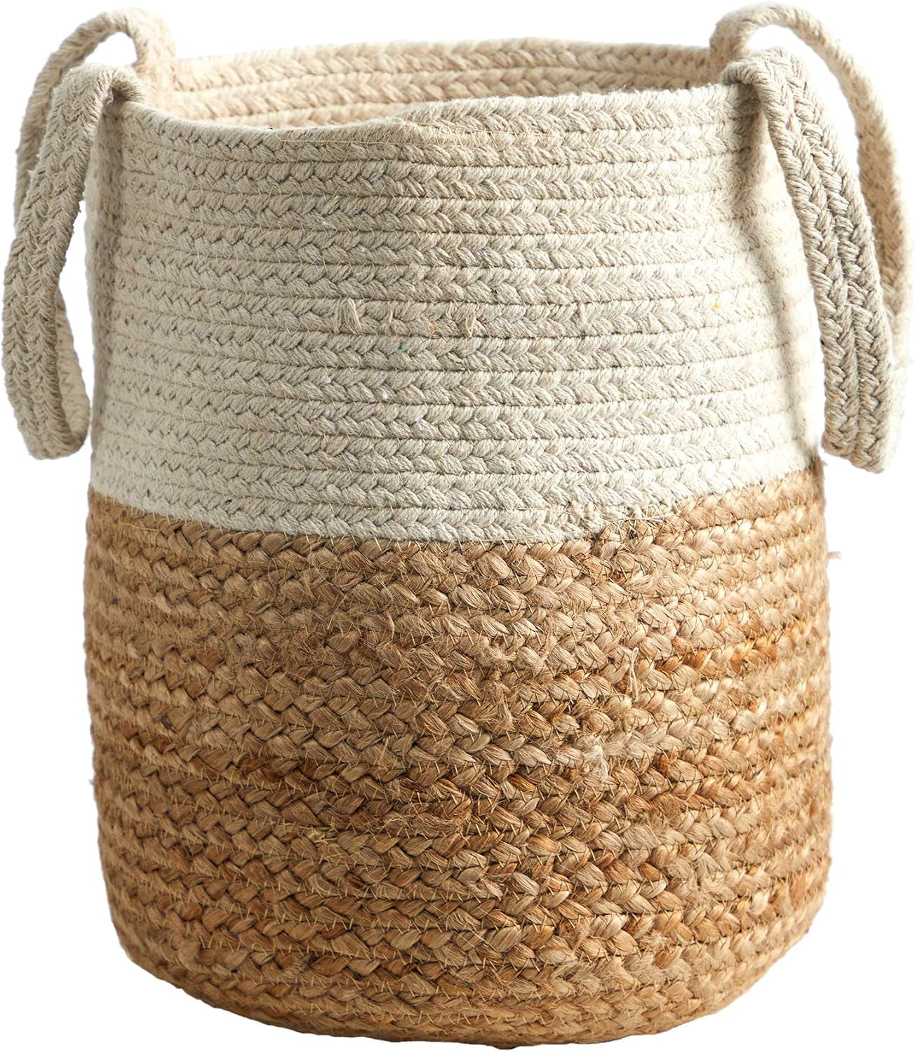 12.5In. Handmade Natural Jute and Cotton Basket Planter
