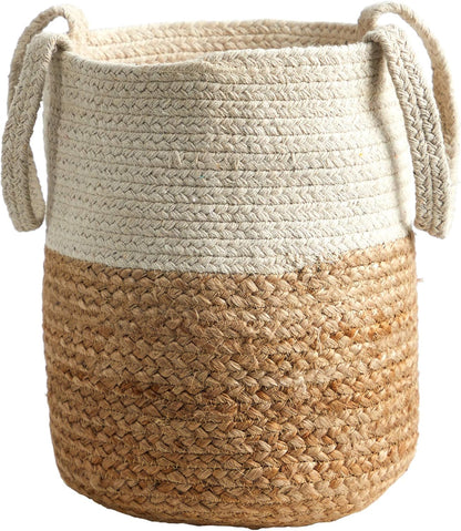 12.5In. Handmade Natural Jute and Cotton Basket Planter