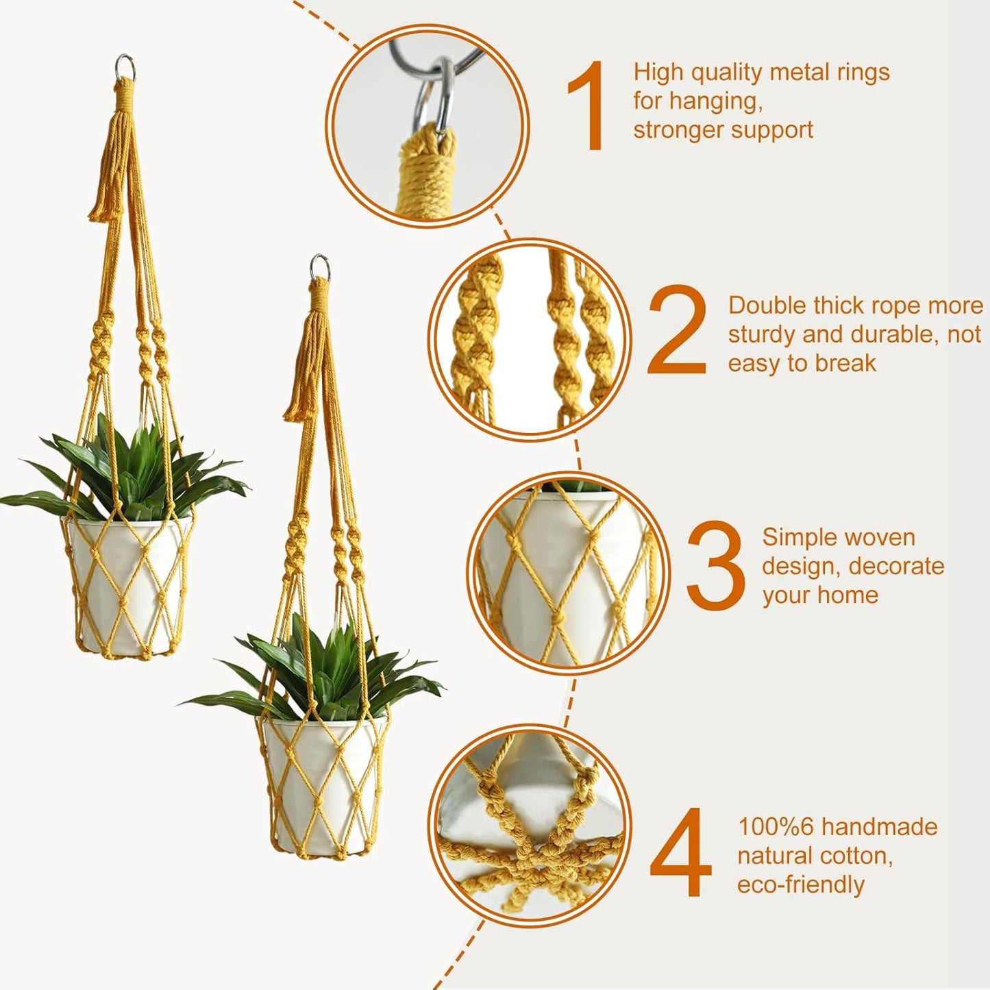 Macrame Plant Hanger Boho Hanging Planter for Indoor Plants Holder | Large Hanging Baskets for Plants Outdoor, No Tassels, Farmhouse Rustic Living Room Balcony Window Wall Decor, 2 Pack