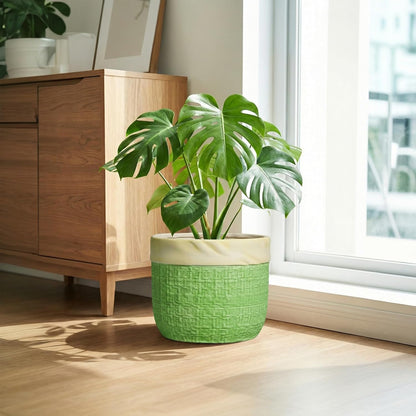 Ceramic Pots for Plants - 9.8 Inch Planter for Indoor Outdoor Plants, Ceramic Planter with Drainage Hole and Plug, Boho Decorative Flower Pot, Home Patio Decor, Plant Lover Gifts, Green
