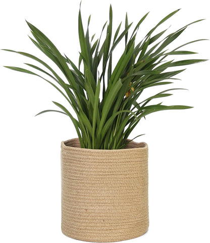 Woven Jute Plant Basket, Wicker Basket Planter for 10 Inch Pot, round Indoor Tree Pot Cover, Small Boho Storage Bin Organizer, Rustic Baskets for Plants and Home Decor, 11”X11”