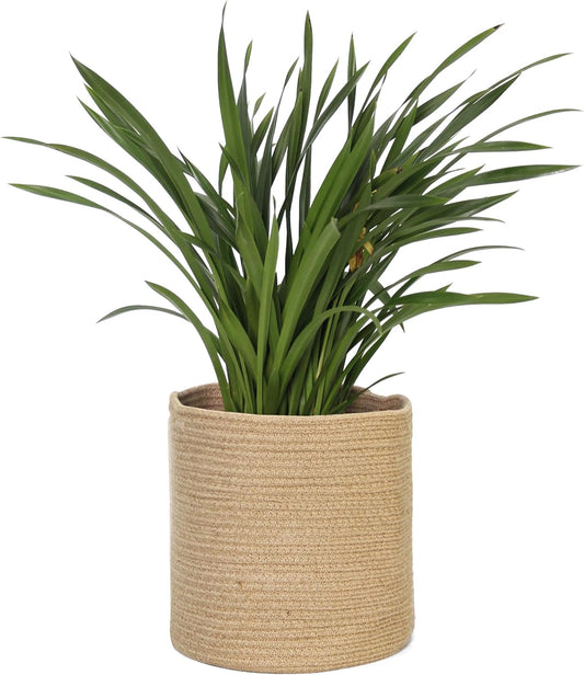 Woven Jute Plant Basket, Wicker Basket Planter for 10 Inch Pot, round Indoor Tree Pot Cover, Small Boho Storage Bin Organizer, Rustic Baskets for Plants and Home Decor, 11”X11”