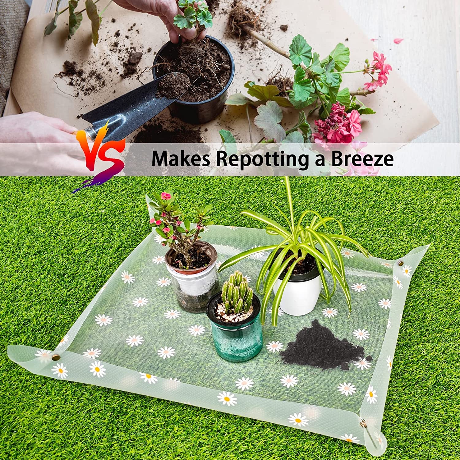 2 Pack Repotting Mat for Indoor Plants Waterproof Clear Potting Mat Foldable Plant Potting Repotting Tray Portable Gardening Tray for Indoor Potting Soil, House Plants Orchid,Succulents M