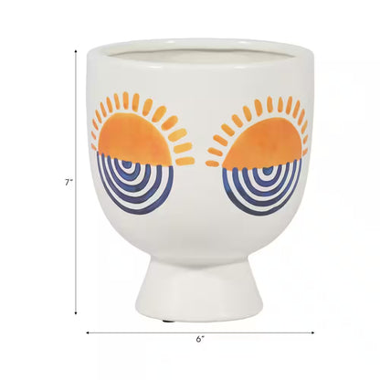 White Stone Sunrise Eyes Flower Planter (6 In. W X 7 In. H)