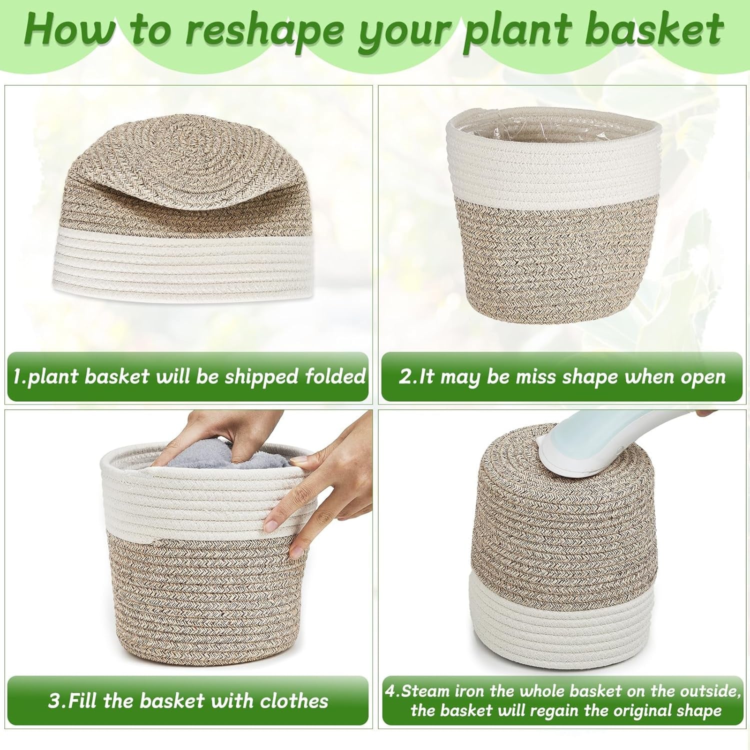 3 Pack Cotton Rope Plant Baskets with Plastic Liner, 7.5 X 6.5 Inch Woven Indoor Planter Basket for 6 Inch Pots, Rustic Boho Plant Pot Covers for Home Shelf Table Decor(White, Beige)