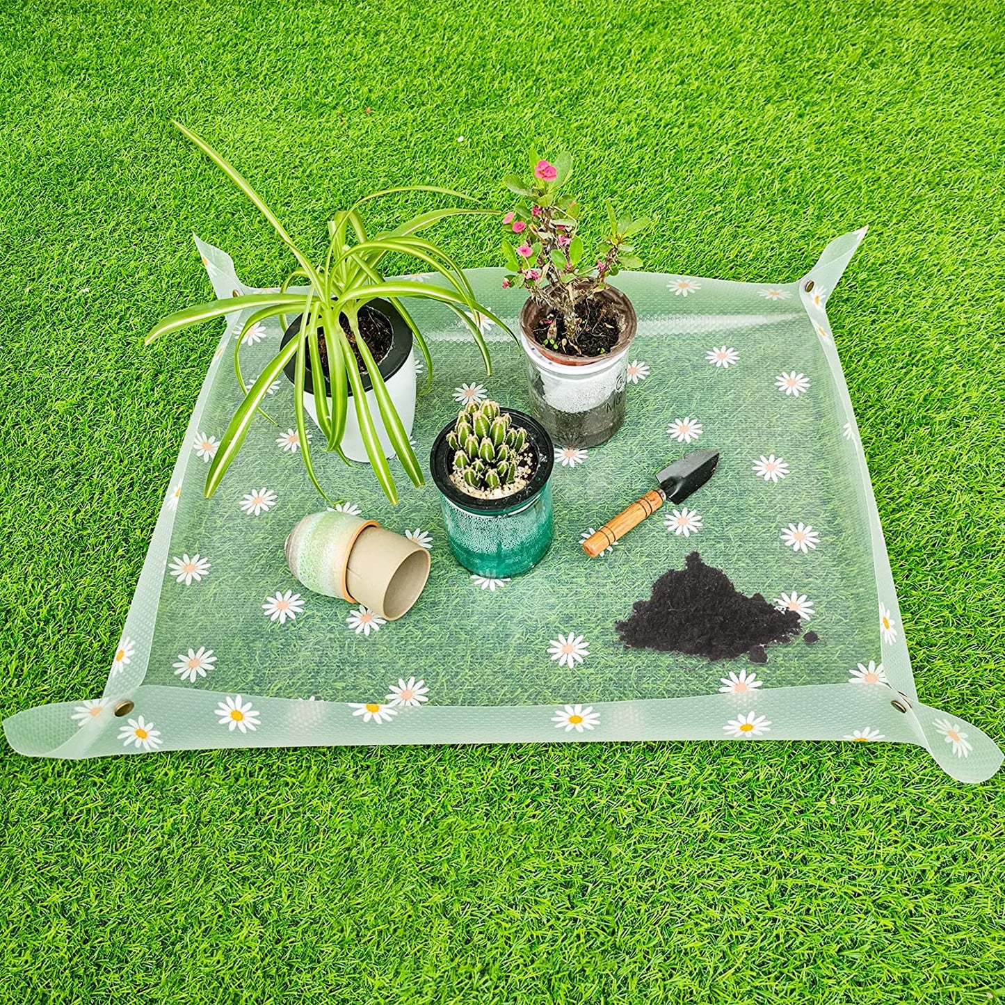 2 Pack Repotting Mat for Indoor Plants Waterproof Clear Potting Mat Foldable Plant Potting Repotting Tray Portable Gardening Tray for Indoor Potting Soil, House Plants Orchid,Succulents M